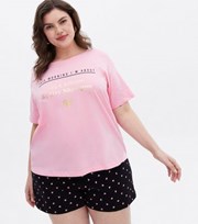 New Look Curves Pink Short Pyjama Set with Caffeine Logo